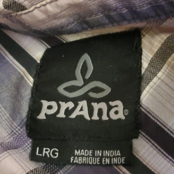Prana Men's Large Purple Plaid Print Short Sleeves Button Up Collared Shirt - Picture 5 of 7